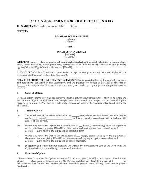 Option Agreement for Rights to Original Screenplay Legal Forms and