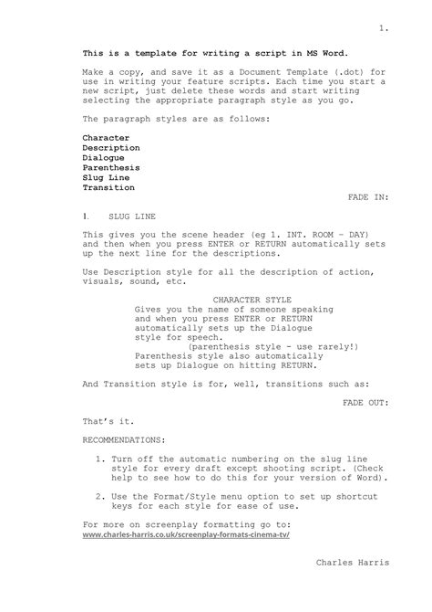 Screenwriting Template For Word