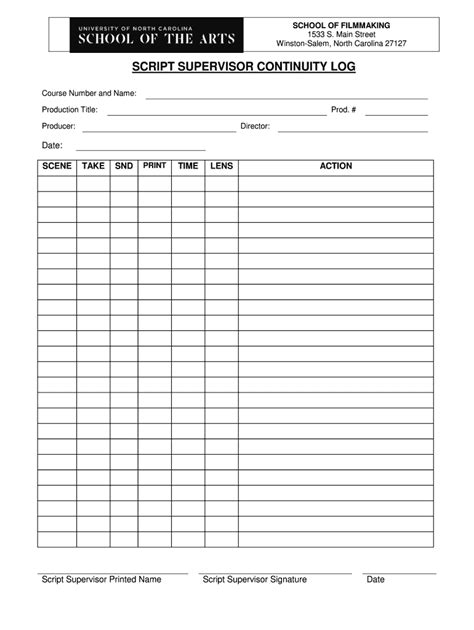 Script Supervisor Notes Template