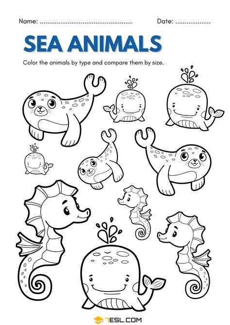 Sea Animals Coloring Worksheet