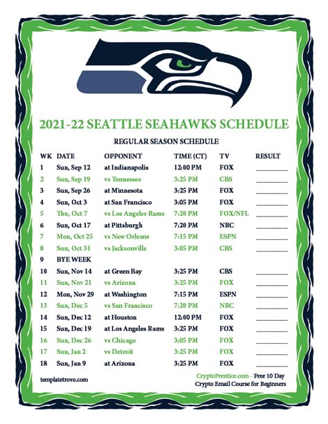 Seahawks Schedule 2022 Printable