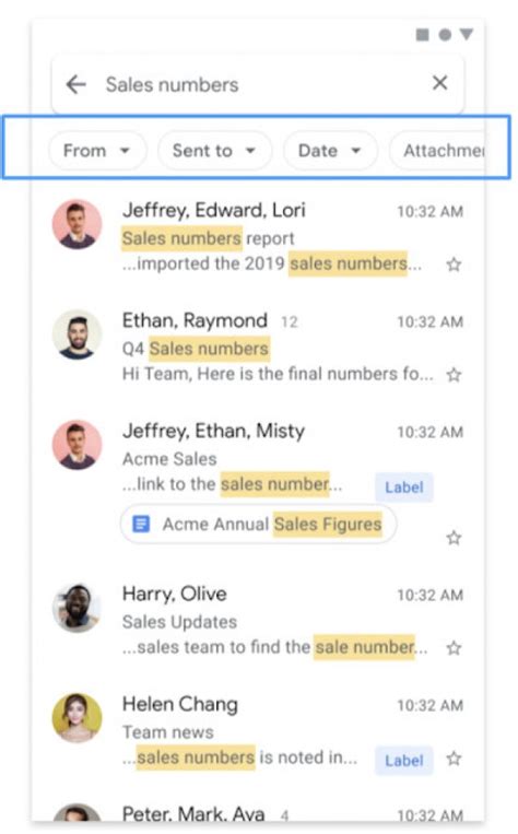 Search Filters in Gmail for Android