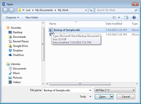 Searching For Word Backup Files Manually