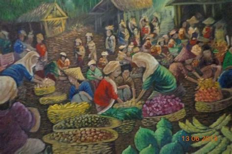 Sebuah Lukisan Suasana Pasar Tradisional Merupakan Contoh Lukisan Dengan Tema