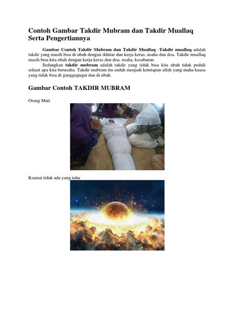 Sebutkan 3 Contoh Takdir Mubram