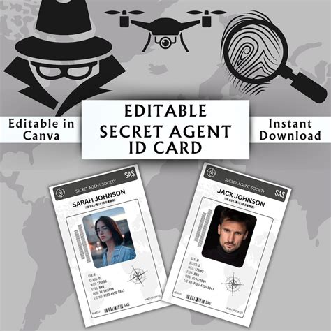 Printable Spy Secret Agent ID Badge James Bond Etsy España