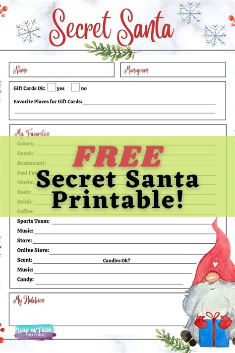 Secret Santa Free Printable Forms