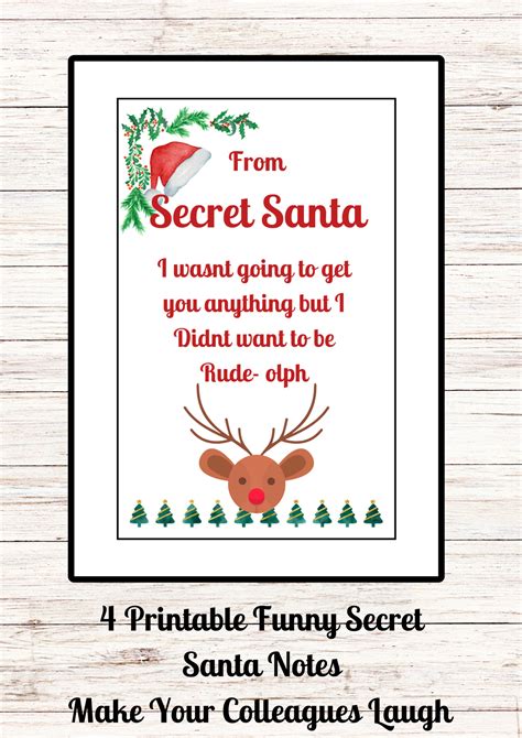 Secret Santa Notes For Coworkers Free Printable
