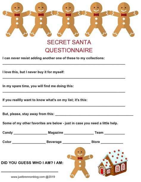 Secret Santa Questionnaire Printable