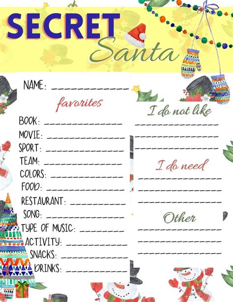 Secret Santa Sheet Printable