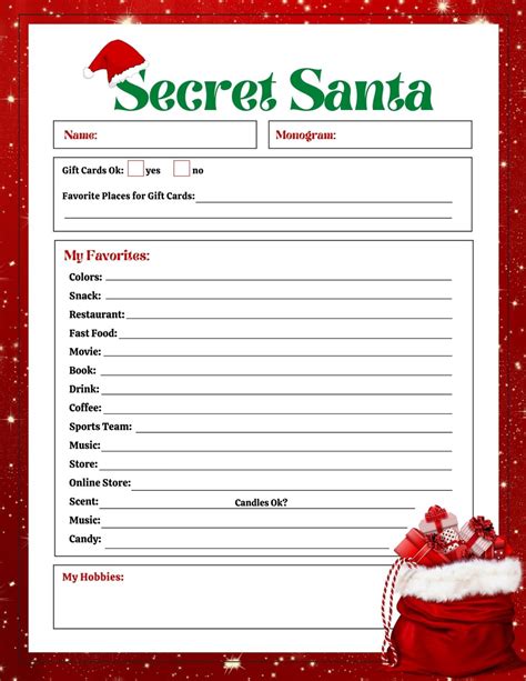 Secret Santa Sheet Printable Free