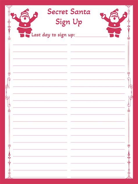 Secret Santa Sign Up Sheet Printable