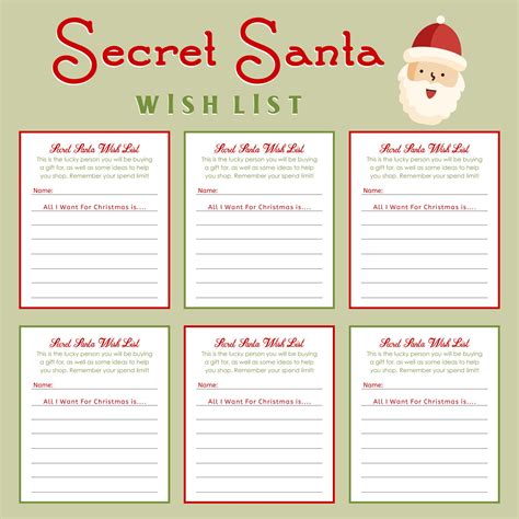 Secret Santa Wish List Template Free
