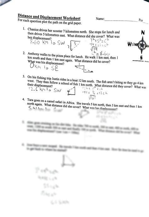 Distance Vs. displacement worksheet