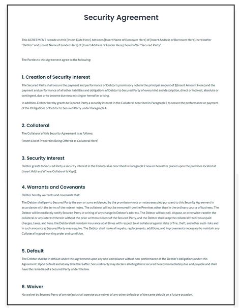 Security Agreement Contract template, Treatment plan template, Sales
