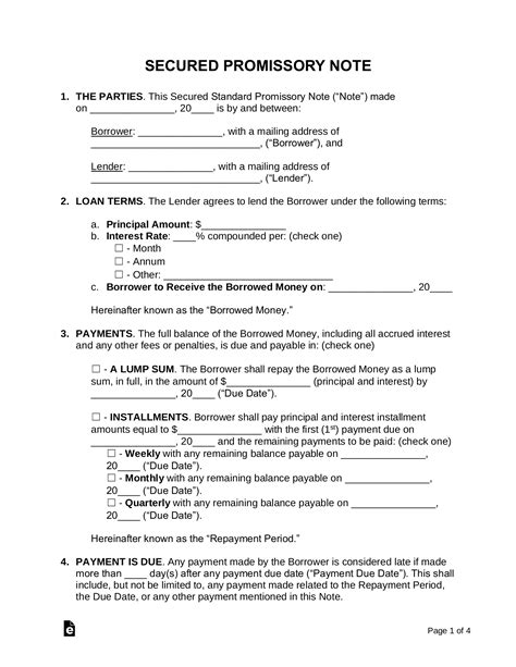 Secured Promissory Note - Template - Word & PDF