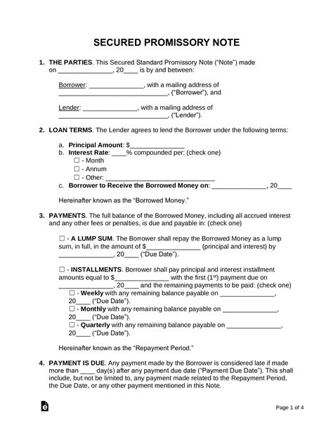 Secured Promissory Note Template