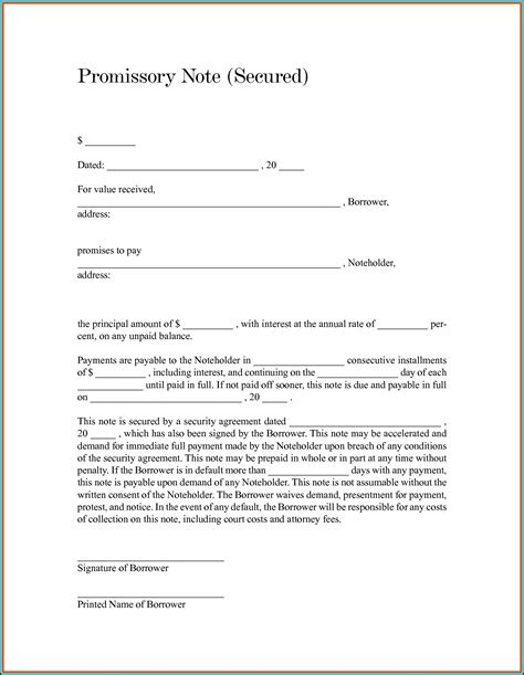 Secured Promissory Note Template Word - Template 1 : Resume Examples