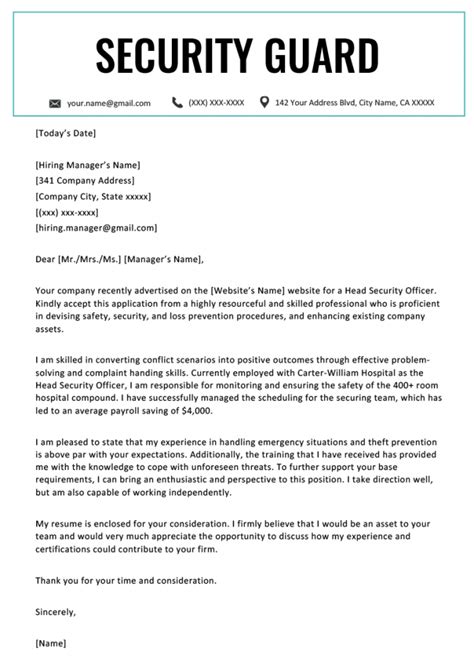 Security Officer Cover Letter Sample