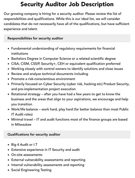 Security Code Auditor Job Description