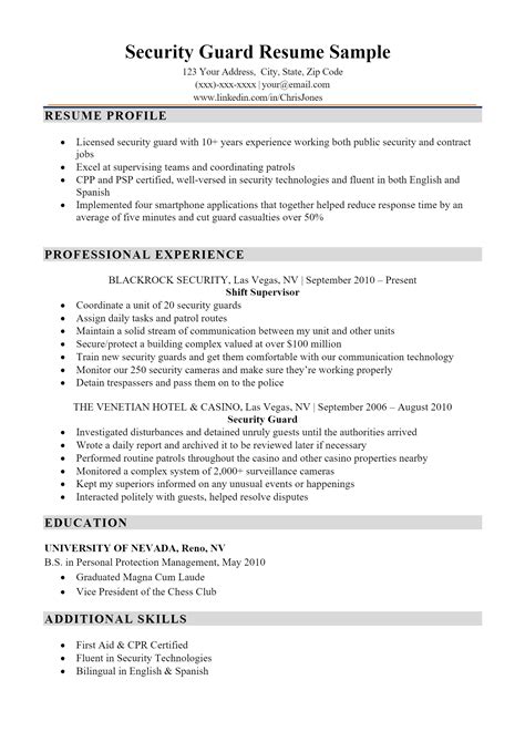 Security Guard Resume Format In Word At Resume Examples