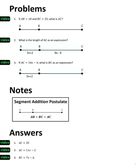 Segment Addition Postulate Worksheet Answers