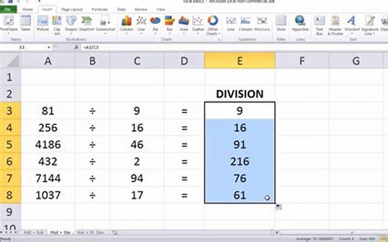 Select Cells To Divide In Excel