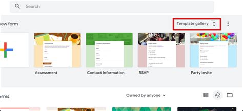 Select a Google Forms template