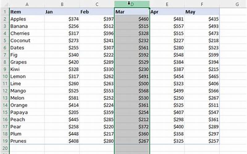 Selecting Column In Excel