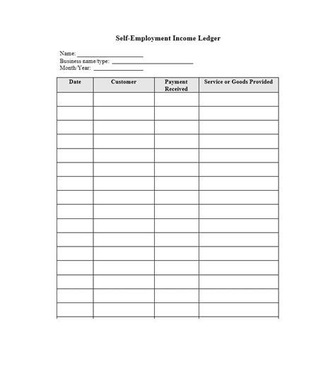 Self Employment Income Ledger Template