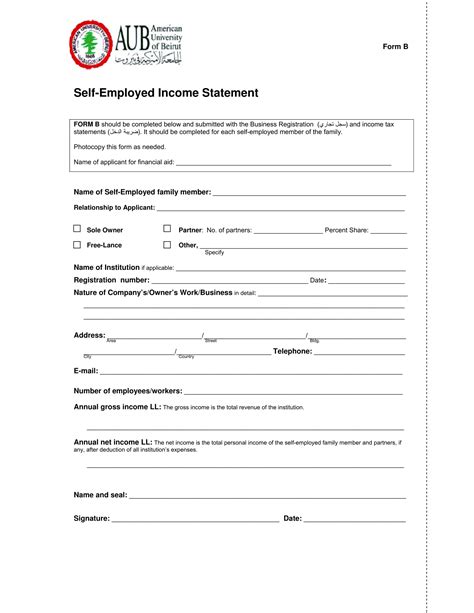 Self Employment Income Statement Template