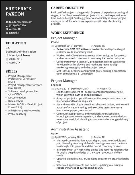Senior Project Project Manager Resume Examples 2019