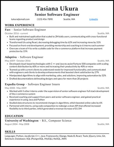 Senior Software Engineer Resume Template