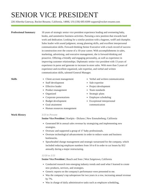 Senior Vice President Resume Sample