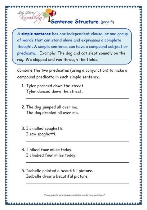 Sentence Structure Worksheets 7th Grade