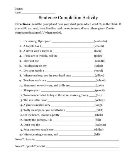 Sentence Completion Worksheets – Free Printable Practice Sheets Pdf ...