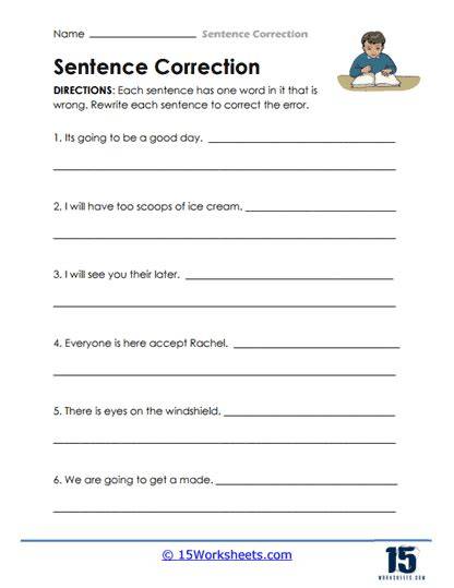 Sentence Correction Worksheets 5Th Grade