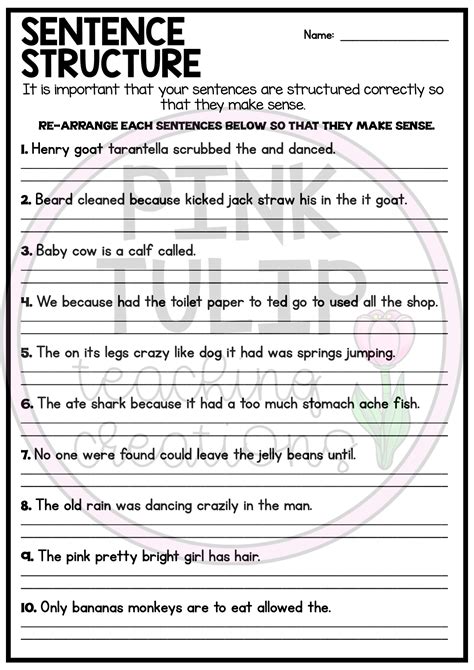 Sentence Structure Worksheets | Free for Primary Grades
