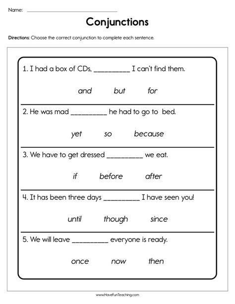 Sentences With Conjunctions Worksheets