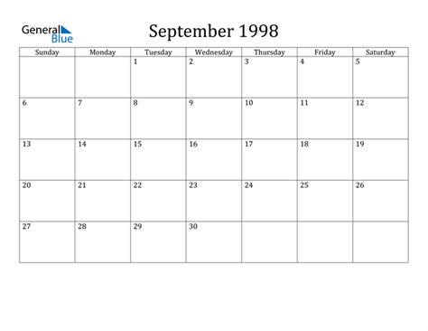 Sep 1998 Calendar