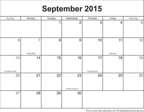 Sep 2015 Calendar