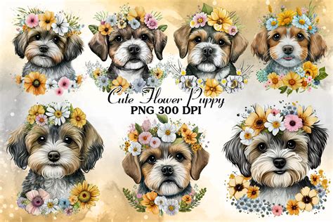 Seperate Puppy Flower Design Sketch