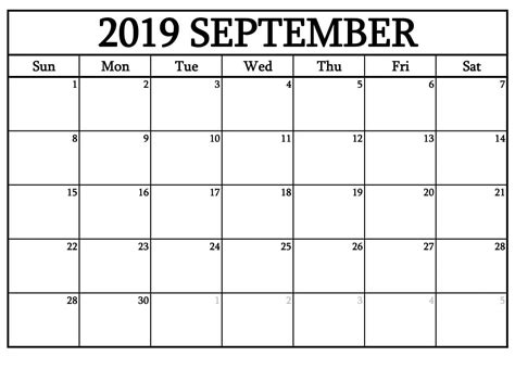 Sept Calendar Template