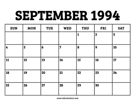 Sept 1994 Calendar
