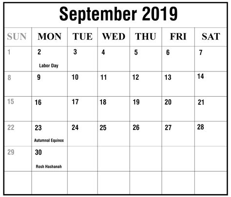 Sept 2019 Calendar