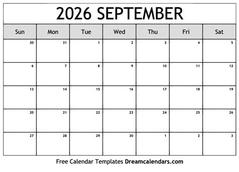 Sept 2026 Calendar