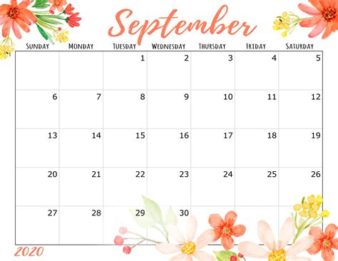 Sept Calendar Printable