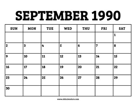 September 1990 Calendar