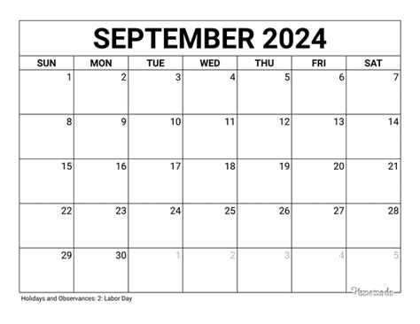 Printable September 2024 Calendar Classic Blank Sheet
