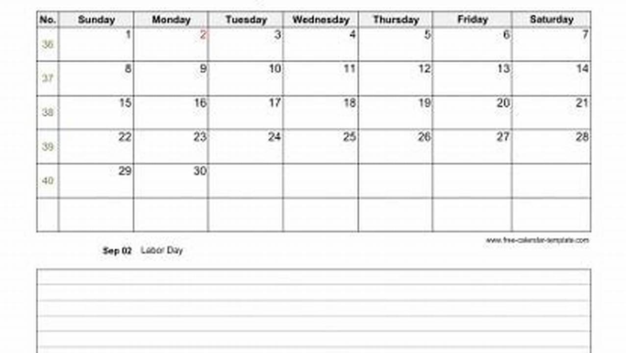 September 2024 Calendar With Notes Printable Worksheets
